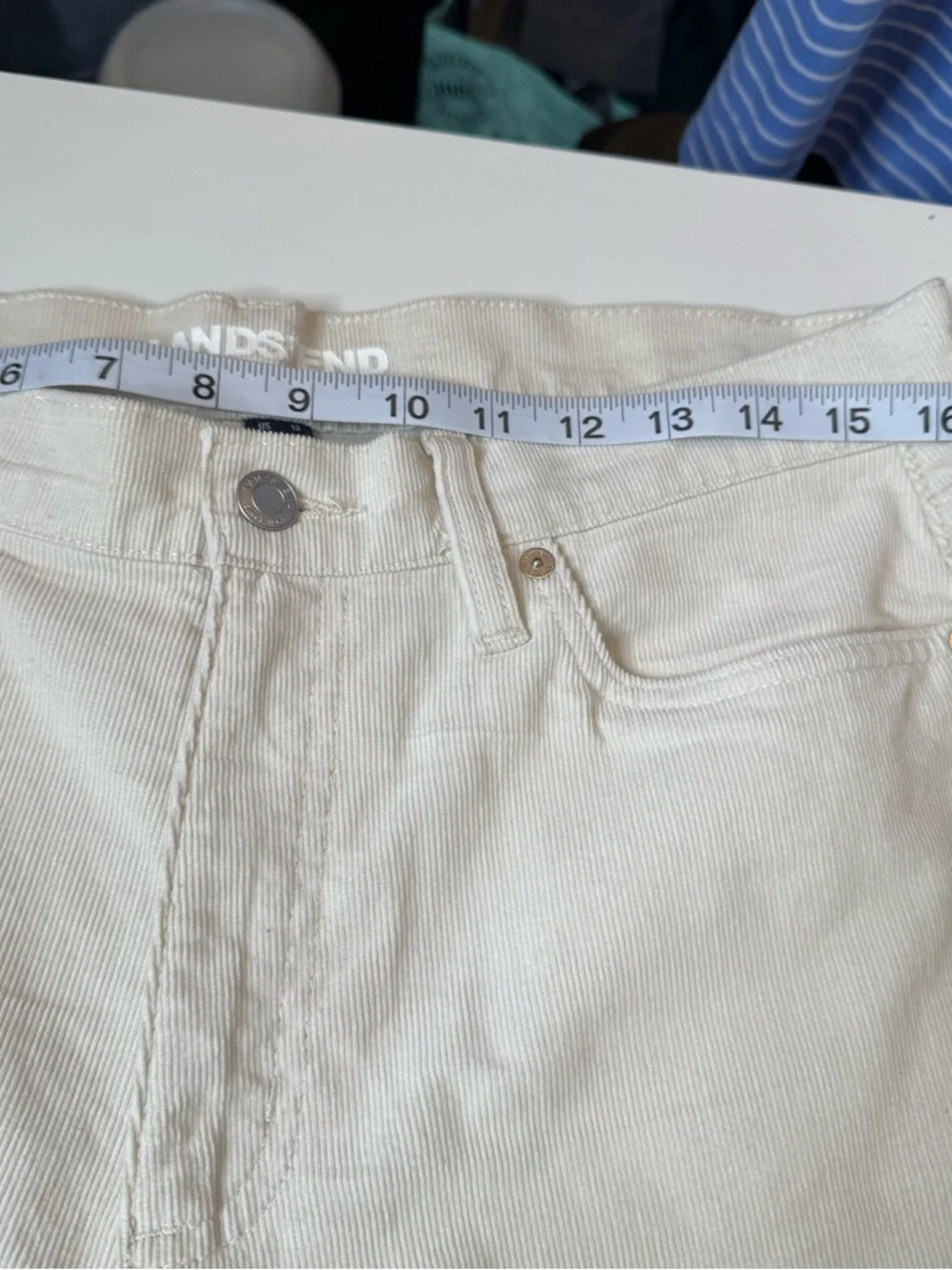 Lands’ End cream Corduroy Pants Petite 12 Stretch Straight Leg Classic - Picture 9 of 11